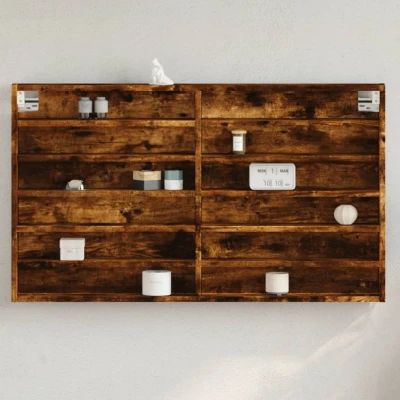 Afbeelding van Vitrinekast 100x8,5x58 cm bewerkt hout gerookt eikenkleurig