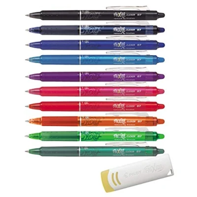 Afbeelding van Pilot FriXion Ball Clicker (intrekbare gelpen), 0,7 mm, 10 verschillende kleuren (alle kleuren, clicker, met remover)