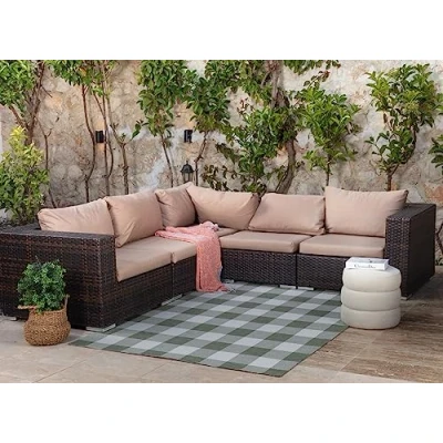 Afbeelding van SURYA Buitenkleed met Ruiten Balkon, Terras, Keuken Modern Boho Tapijt BIDDI Groen/Ivoor 160x213 cm