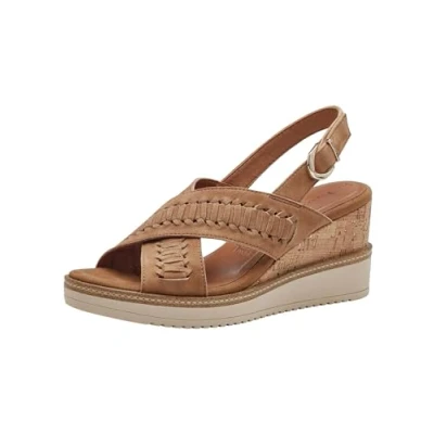 Afbeelding van Tamaris Sandalen met plateauzool, Dames, Maat: 37, Camel Leer