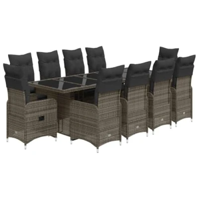Afbeelding van vidaXL 11 delige Bistroset met kussens poly rattan grijs