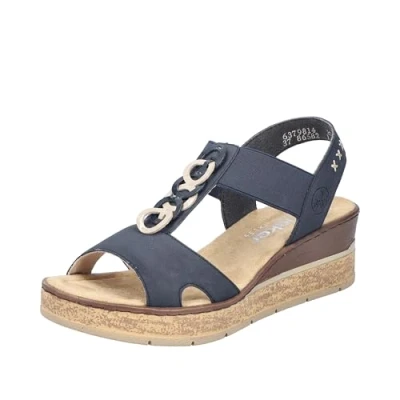 Afbeelding van Rieker 63798 damessandalen met sleehak, Blauw, 42 EU