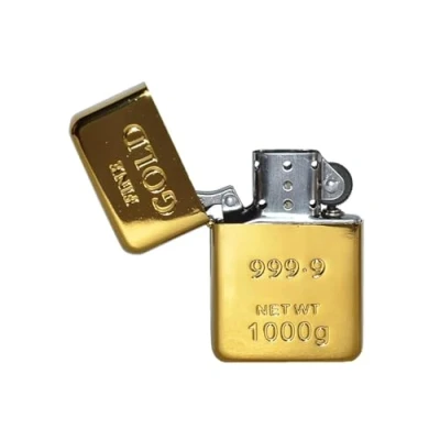 Afbeelding van Zakstormaansteker, lege metalen aansteker, cadeau voor mannen, ideaal kamperen, outdoor (gouden patroon, goudstaf)