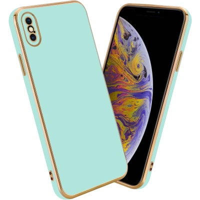 Afbeelding van Cadorabo Hoesje geschikt voor Apple iPhone XS MAX in Glossy Mintgroen Goud Beschermhoes Case Cover van flexibel TPU silicone en met camerabescherming