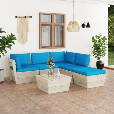 Afbeelding van 6 delige Loungeset met kussens pallet vurenhout