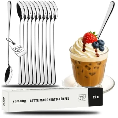 Afbeelding van COM FOUR® 12x roestvrijstalen koffielepels barlepels longdrinklepels lange lepels voor Latte Macchiato ijslepels cocktaillepels 20,5 cm (12 stuks 20,5cm)