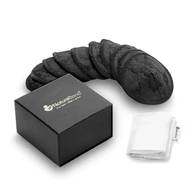 Afbeelding van Borstvoedingskussens van biologisch bamboe (zwarte tandel, 10 stuks), 3 dikte, waszak + wasbaar borstvoedingskussen