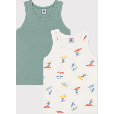 Afbeelding van Petit Bateau Set van 2 katoenen onderhemdjes met surferprint Jongens Onderhemd Groen;Wit;Multico