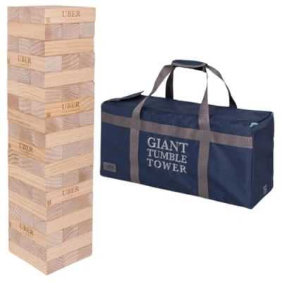 Afbeelding van Ubergames Enorme bewegende toren tot 160 cm + XXL Jumbo Hi Tower in tas 1,6 m (max. het spel Torenspel van massief grenenhout extra luxe blokken en (tot cm)