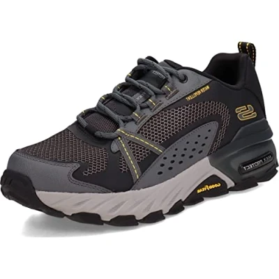 Image de Skechers Homme air Ventura Baskets, Bordure en Cuir Synthétique Noir et Maille Anthracite, 44 EU