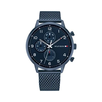 Afbeelding van Tommy Hilfiger Multifunctioneel analoog kwartshorloge voor heren met blauwe Milanese roestvrijstalen armband 1791990, Blauw, Minimalist
