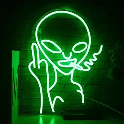 Afbeelding van SIGNSHIP Roken Alien neonlichten voor wanddecoratie, led decoratieve USB neonteken Novel Green thuis, kinderkamer, bar, club, slaapkamer, feest