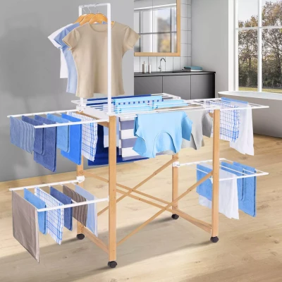 Image de Séchoir à linge DELUXE design imitation bois avec penderie