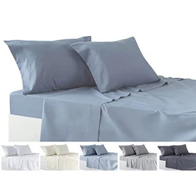 Image de Todocama Underzy Parure de lit 4 pièces avec drap housse ajustable et 2 taies d&#039;oreiller 50 x 80 cm (lit 90 190/200 cm, bleu gris)