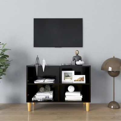 Afbeelding van Tv meubel met massief houten poten 69,5x30x50 cm zwart