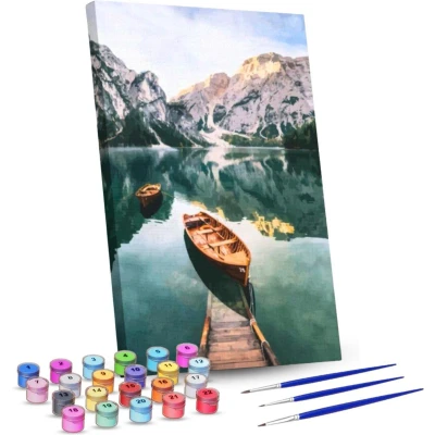 Afbeelding van Rubye® Schilderen op Nummer Volwassenen Meer en Bergen Inclusief Penselen Canvas Schildersdoek Kleuren 40x50cm