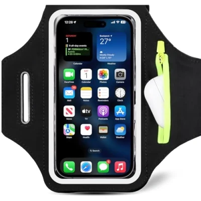 Afbeelding van Sportarmband met hoofdtelefoonhoes, houder voor mobiele telefoon AirPods, iPhone 15 Pro Max/14/13/12/11, Galaxy S24 Ultra/S23/S22, Xiaomi, Huawei, Google Pixel (tot