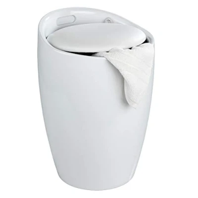 Image de Wenko 20631100 intégré candy tabouret de douche avec sac à linge blanc
