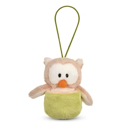 Afbeelding van Omkeerbaar pluche dier Oscar uil in nest 12 cm groen met gesp zacht pluche, schattig om te knuffelen, spelen, voor kinderen en volwassenen, een geweldig cadeau idee