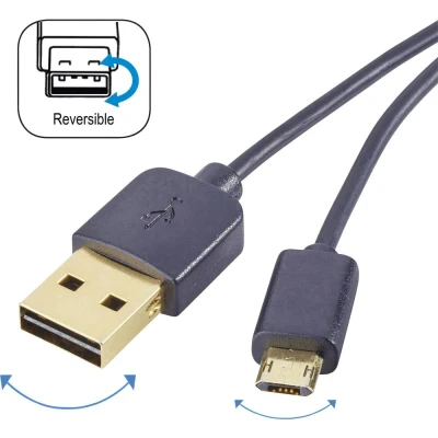 Afbeelding van Renkforce USB kabel 2.0 A stekker, micro B Stekker 1.00 m Zwart past op beide manieren, Vergulde steekcontacten RF 4139064
