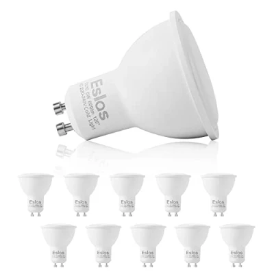 Afbeelding van Eslas LED GU10 Lampen, Koud Wit 6000K, 6W 600LM, Equivalent aan 60W, 120Stralingshoek, CRI&gt;80+, Niet Dimbaar, Set van 10