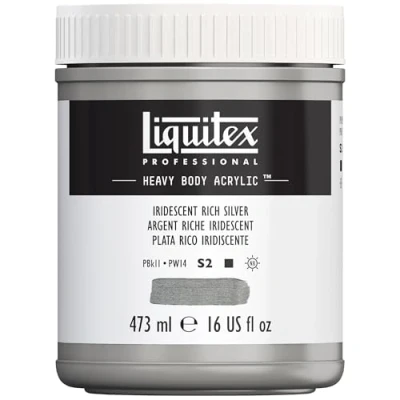 Afbeelding van Liquitex 4412239 Professional Heavy Body acrylverf in kunstenaarskwaliteit met uitstekende lichtbestendigheid boterachtige consistentie, pot van 473 ml rijk zilver