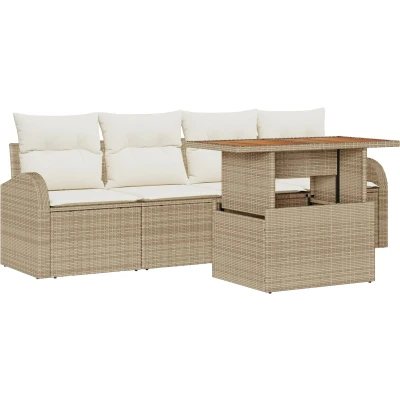 Afbeelding van vidaXL 5 delige Tuindining Set met Kussens Beige Poly Rattan Acacia