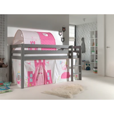 Afbeelding van LUCEVI Pino Halfhoogslaper H115CM + Ladder Princess Gordijntjes Tunnel Grijs 90x200 cm