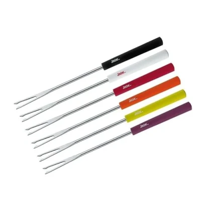 Afbeelding van Vork voor vleesfondue, 6 stuks, roestvrij staal, verschillende kleuren, vorkdeel zilverkleurig, 1,8 x 12 27 cm