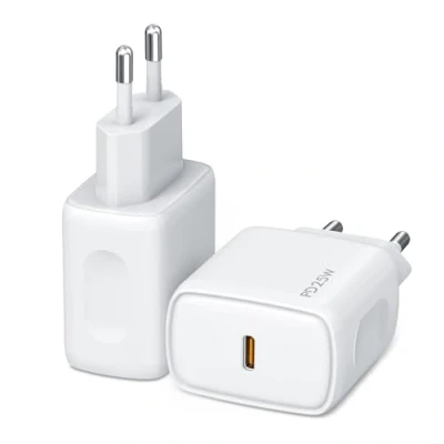 Afbeelding van Jsdoin 2 stuks USB C adapter, 25 W, oplader, PD 3.0 voedingsadapter, snellader, compatibel met iPhone 16/15/14/13/12/11 Pro Max/SE, iPad, AirPods, Samsung