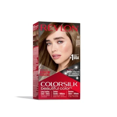 Afbeelding van Revlon Colorsilk Beautiful Color Permanente haarkleuring met 3D gel technologie en keratine, kleuring 100% dekking van wit haar, 40 Auburn licht