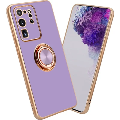 Afbeelding van Cadorabo Hoesje geschikt voor Samsung Galaxy S20 ULTRA in Glossy Licht Paars Goud met ring Beschermhoes van flexibel TPU silicone Case Cover camerabescherming en magnetische autohouder