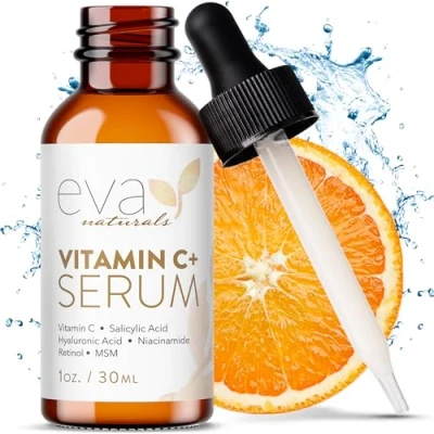 Afbeelding van Eva Naturals vitamine C serum met 2% retinol, 3,5% niacinamide, 5% hyaluronzuur, salicylzuur, 10% MSM, 20% huidverhelderend (30 ml)