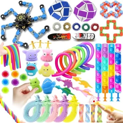 Afbeelding van Fidget speelgoed, 50 stuks, anxiolytisch speelgoed voor kinderen en volwassenen, vingerspeelgoed, anti stress autisme adhd, sensorisch verjaardagsfeestjes