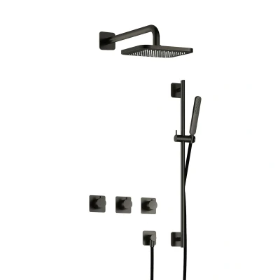 Afbeelding van Hotbath Gal Regendoucheset IBSGL70 Geborsteld Gunmetal PVD Staaf Handdouche 22cm Hoofddouche Wandarm met glijstang