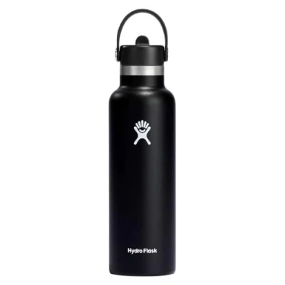 Afbeelding van HYDRO FLASK Thermosfles 621 ml flex cap lekvrije dop en ingewerkt rietje herbruikbare roestvrijstalen fles warme koude dranken Standard Mouth bisfenol A vrij zwart