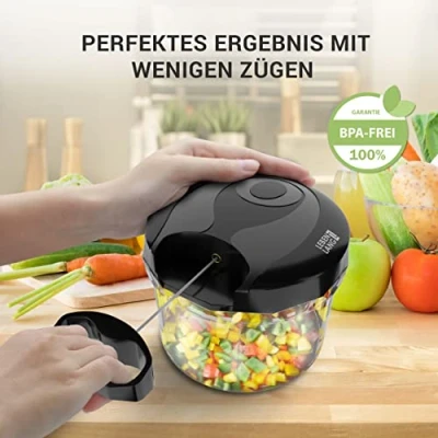 Afbeelding van LEBENLANG Handmatige groente en uienhakmolen, 1 liter, BPA vrij, zwart, voor het snijden van uien, knoflook, multifunctioneel, keukenhakmolen, multifunctionele hakmolen