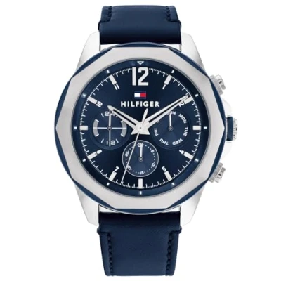 Afbeelding van Tommy Hilfiger TH1792063 Heren Horloge Lars Mineraalglas Staal/Leer Blauw/Zilverkleurig 46 mm breed Quartz Gesp 5 ATM (douchen)