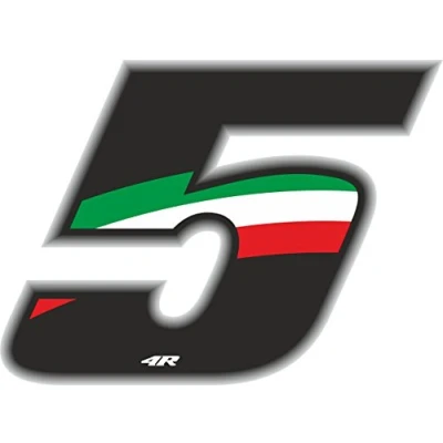 Afbeelding van 4R Quattroerre.it 13165 racenummer &quot;5&quot; motorsticker zwart/driekleurig 6,5 x 8,5 cm