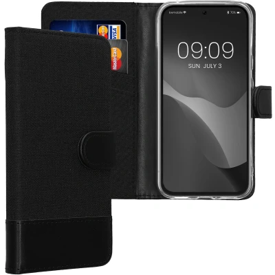 Afbeelding van kwmobile telefoonhoesje geschikt voor Google Pixel 8a Hoesje met pasjeshouder in antraciet / zwart Case portemonnee