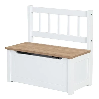 Afbeelding van roba Woody Speelgoedbank voor kinderen van hout, krasbestendig, met veiligheidsscharnier zachte sluiting, vanaf 18 maanden, wit/houtlook