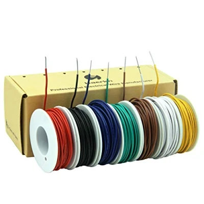 Afbeelding van 0,2 mm² elektriciteitsdraad van pvc, 24 AWG, 7 kleuren, set (elke kleur 9 meter), koperen kabel, vertind, stevig, zuurstofvrij, hoge zuiverheid, doe het zelf