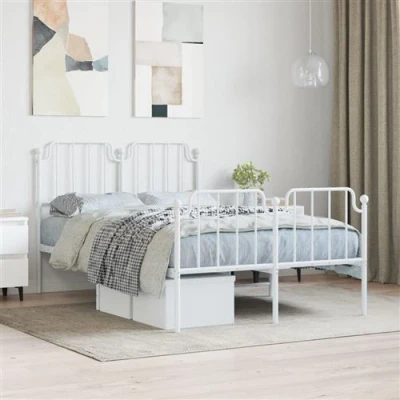 Afbeelding van Bedframe met hoofd en voeteneindemetaal wit 120x200 cm
