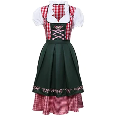 Afbeelding van NUWIND Traditionele Duitse Beierse jurk voor dames, Beiers kostuum Oktoberfest, oktoberfeest, carnaval, set, dirndl, Duits kostuum, festival, kleding, Halloween, party, outfit (XL)