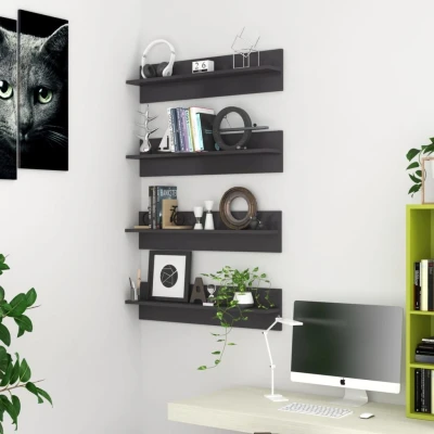 Afbeelding van Wandschappen 4 st 80x11,5x18 cm spaanplaat hoogglans grijs