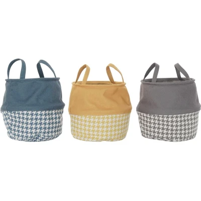 Afbeelding van Wasmand DKD Home Decor Pied de poule grijs Geel Donker 28 x cm (3 Stuks)
