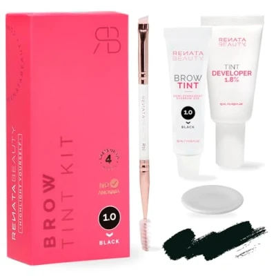 Image de Renata Beauty Kit de Teinture pour Sourcils Coloration des Sourcil Avec Couleur, Crème Oxydante et Brosse Effet Longue Durée Jusqu&#039;à 4 Semaines 30 Utilisations [Noir]