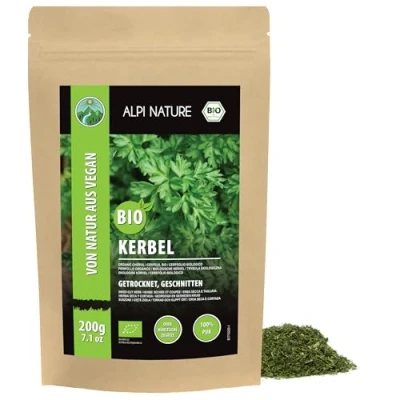 Afbeelding van Biologisch gewreven perifel, gedroogde bladeren van biologische kervel, kervel gecontroleerde teelt, 100% natuurlijke organische kervelbladeren, zonder toevoegingen (200 GR)