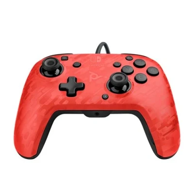 Afbeelding van PDP Gaming Faceoff Deluxe+ bekabeld Switch Pro Controller rood Camo Officieel Gelicentieerd by Nintendo Customizable buttons and paddles Ergonomic Controllers