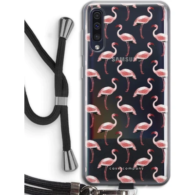 Afbeelding van Case Company® hoesje met Koord geschikt voor Samsung Galaxy A50 Flamingo Telefoonhoesje Zwart Bescherming aan alle Kanten en Over de Schermrand